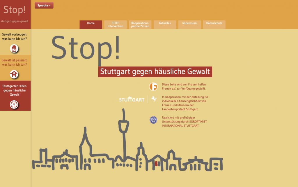 Startbildschirm der Seite "Stuttgart gegen häusliche Gewalt" 